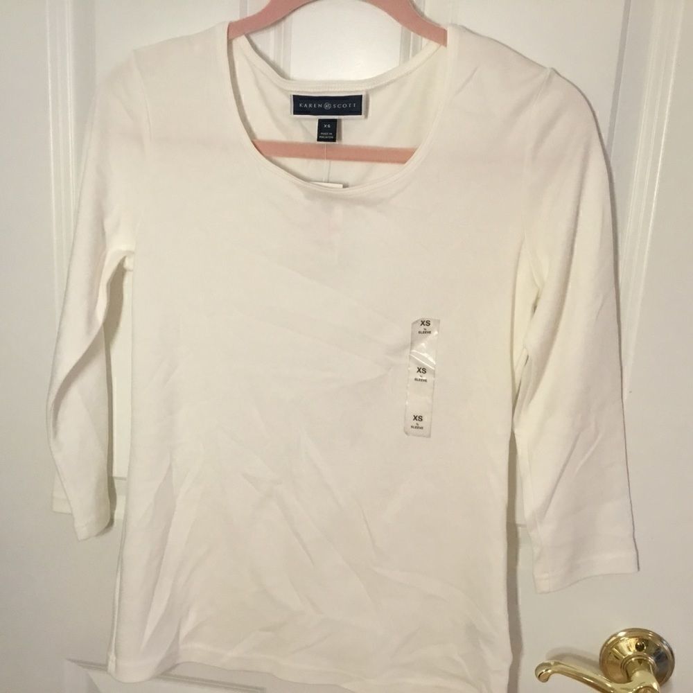 NWT. Karen Scott L/S White Scoop Neck Top Sz. XS